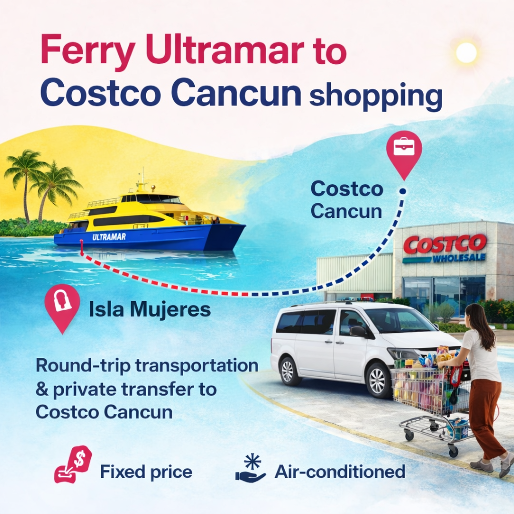 Private transportation van from Puerto Juarez ferry to Costco Cancun