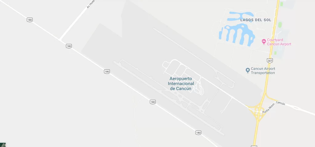 Cancun Airport map showing terminals and main areas