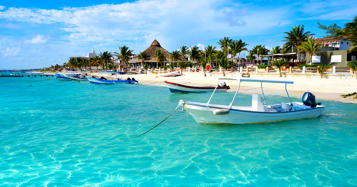 Puerto Morelos beach and town view in Riviera Maya